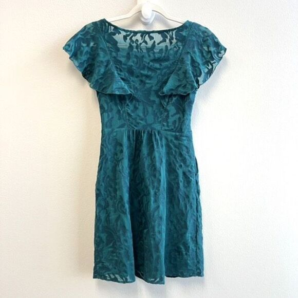 Moulinette Soeurs by Anthropologie Womens 0 Green Blue Flutter Sleeve Midi Dress - Picture 9 of 13